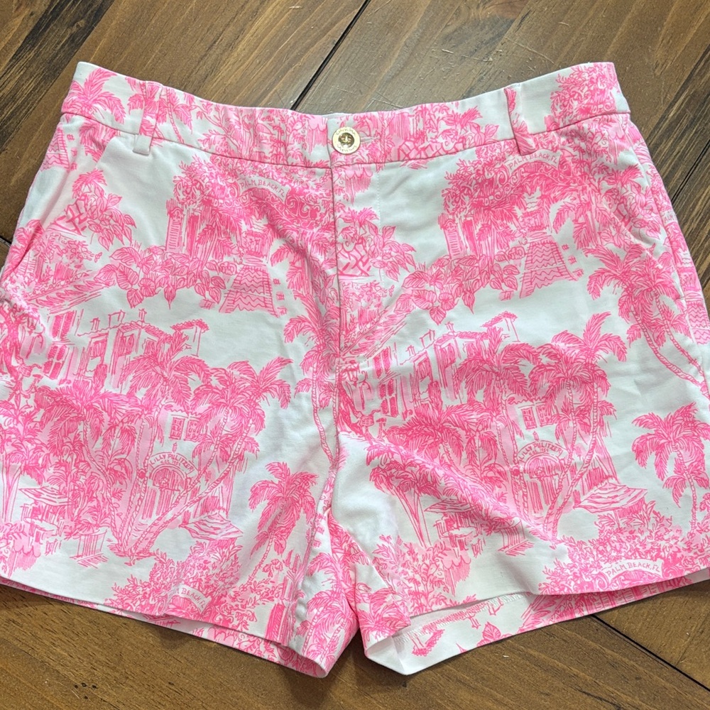 Lilly Pulitzer Pink Toile Print White Bermuda Shorts